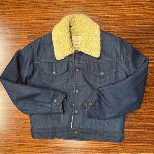 Vtg 70s Sears Boys Size 16 Women's XS Sherpa Lined Denim Jacket Western Trucker